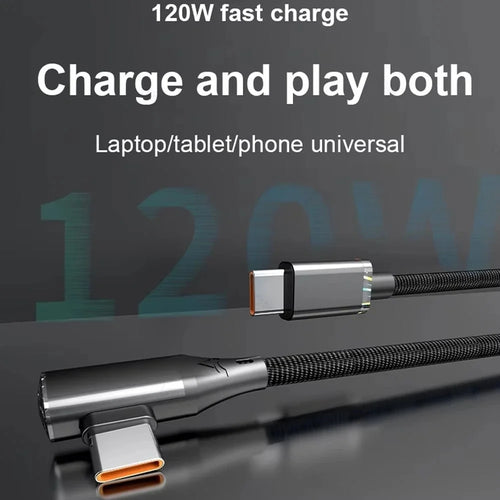 120W 6A USB C To Type C PD Charging Wire Fast Charging Type C To Type C 90 Degree Cable USB-C To USB-C Quick Charging Data Cord
