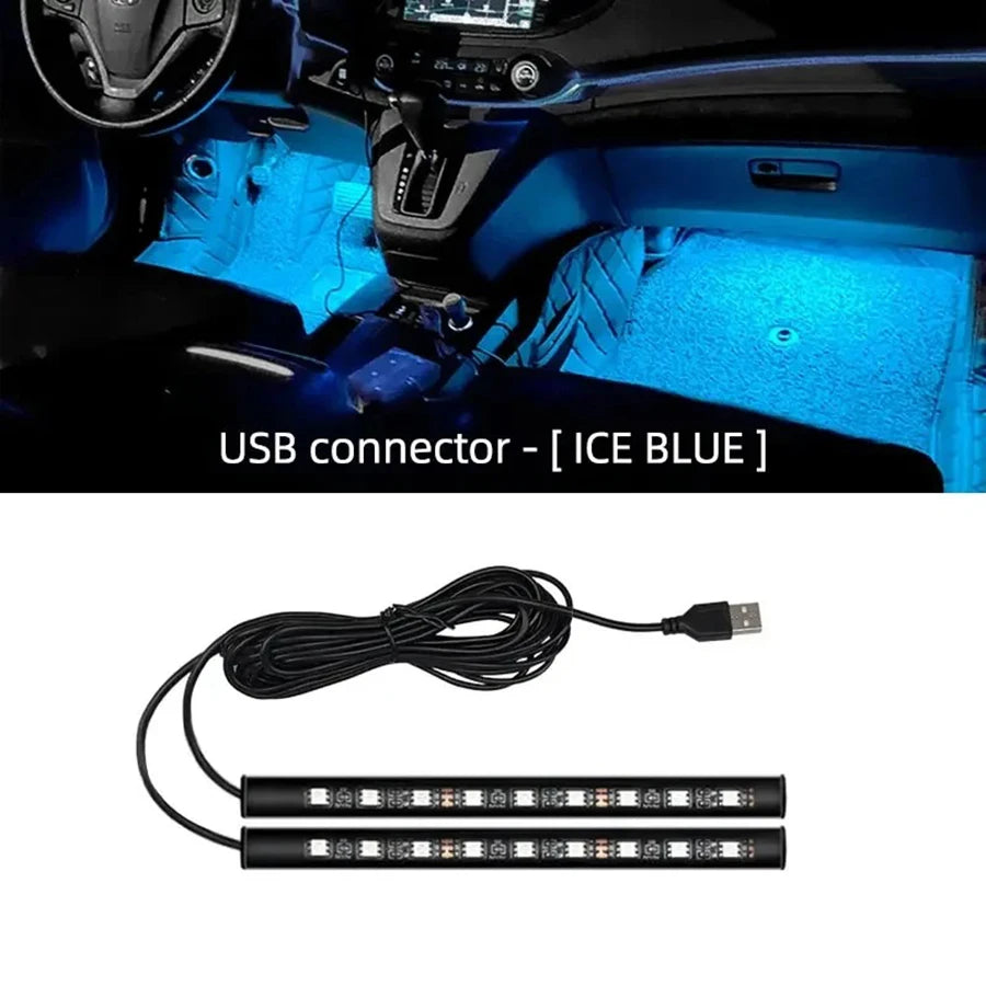 LED Car Interior Ambient Light 18 LEDs USB Footwell Light Neon Auto Seat Floor Decorative Atmosphere Interior Trim Strips Lamp