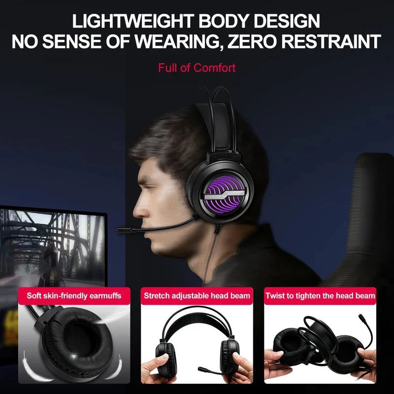 H130 Headset USB Cable Head Mounted Gaming Computer Earphones with Microphone Laptop Music Earphones RGB Backlight Bass Stereo