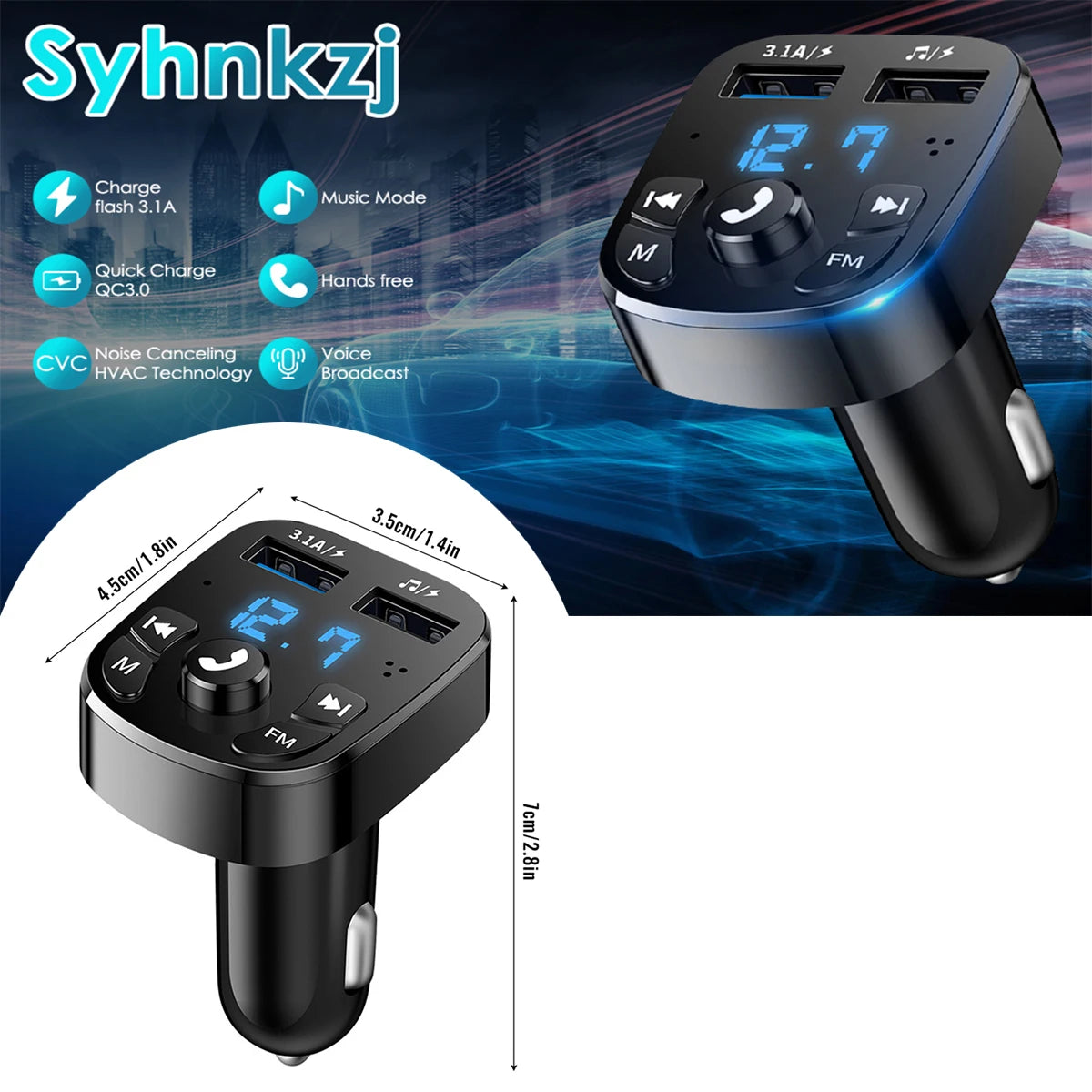 Bluetooth 5.0 Fm Transmitter Car Mp3 Player Wireless Hands-Free Audio Receiver Car Radio Dual USB Fast Charger