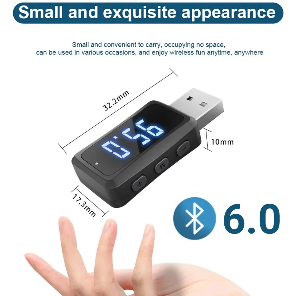 Car Bluetooth 6.0 FM Transmitter Receiver Handsfree Call Mini USB Wireless Adapter Auto Audio with LED Display For Car FM Radio