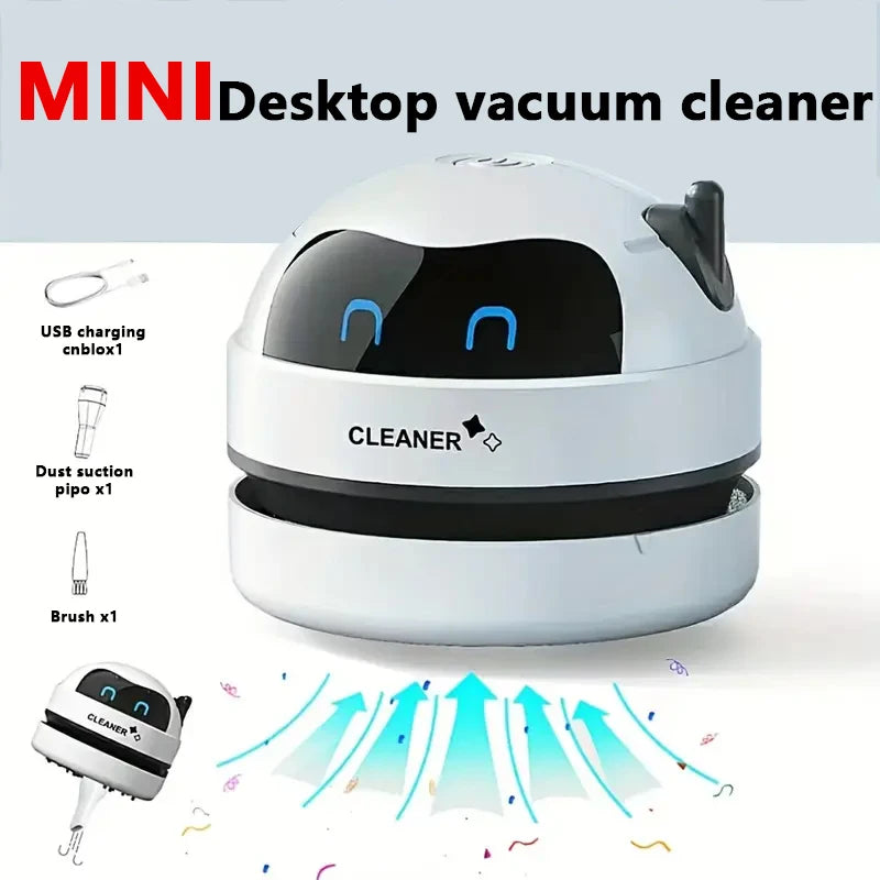 Mini Desktop Vacuum Cleaner Portable USB Rechargeable Battery Powered Robot Cute Shape Silent Pick Up Small Objects Debris Gift