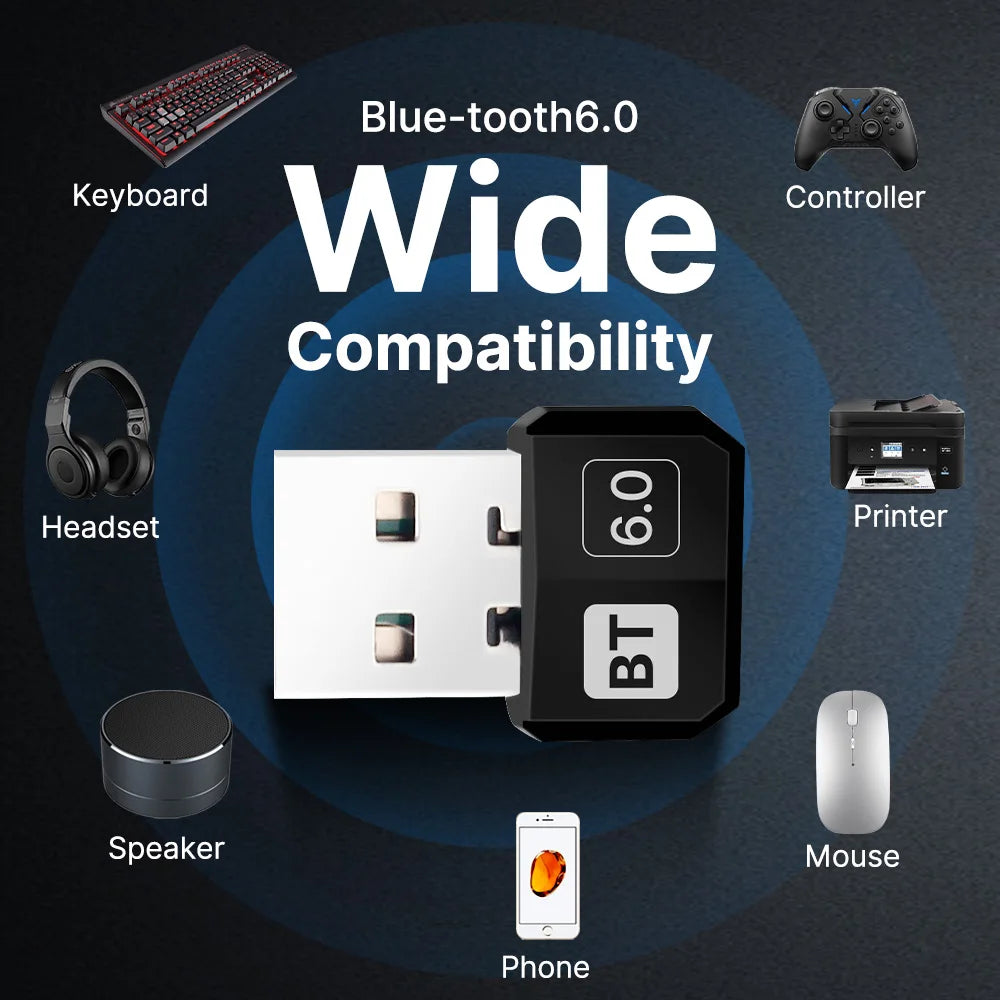 Bluetooth 5.4/6.0 USB Adapter Wireless Audio Transmitter Receiver Mini Dongle For PC Laptop Mini Driver Free Win10 Win11