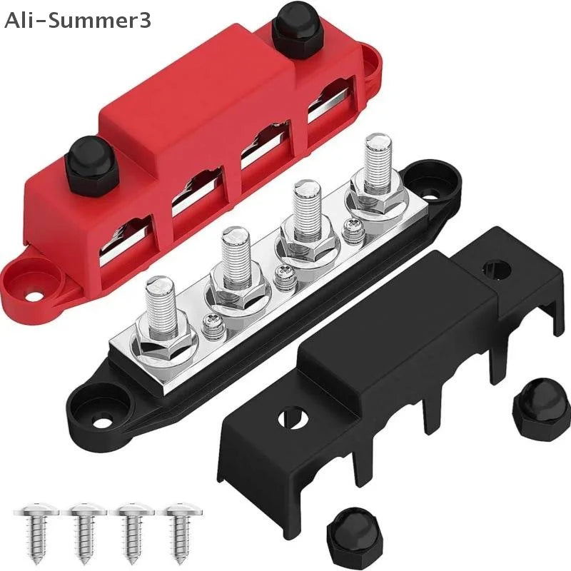 1 Set Positive Negative M8 M10 Bus Bar Terminal Battery Power Distribution Block With Cover 12V 24V 48V 250A For Boat RV Truck