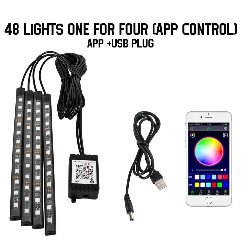 Car Interior Led Strip Lights for Auto RGB Light Kit with APP/Remote Control Environmental Lights Car Interior Decorations Light
