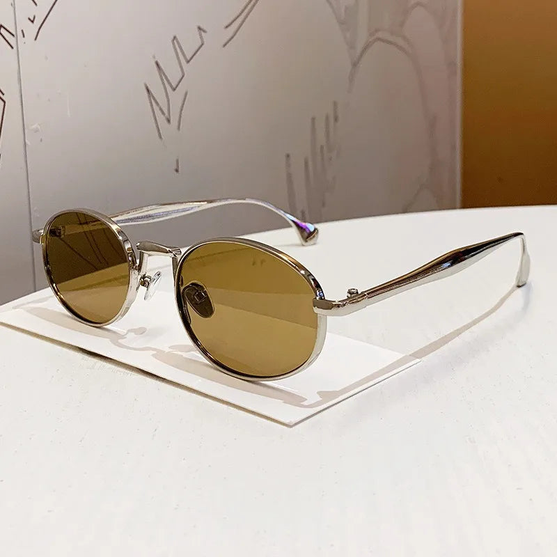 New Trendy Oval Sunglasses for Women Luxury Metal Frame Sun Eyewear Ladies Classic Vintage Round Shades Unisex ﻿Eyeglasses