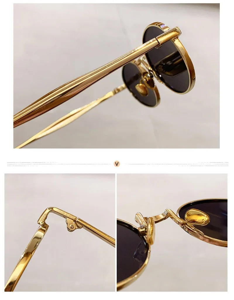 New Trendy Oval Sunglasses for Women Luxury Metal Frame Sun Eyewear Ladies Classic Vintage Round Shades Unisex ﻿Eyeglasses