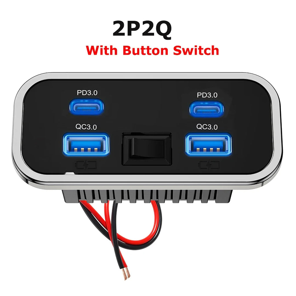 4 Ports 12V RV USB Outlet 76W Dual PD3.0 Type-C Quick Charge & QC3.0 Panel Wall Mount Charger Adapter For Marine Bus ATV Truck