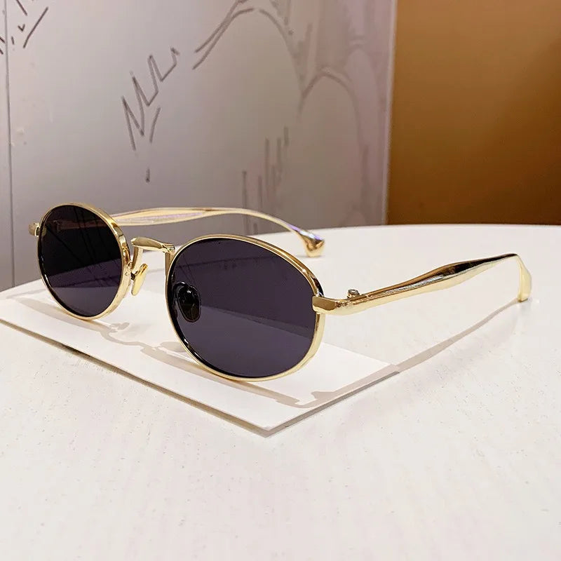 New Trendy Oval Sunglasses for Women Luxury Metal Frame Sun Eyewear Ladies Classic Vintage Round Shades Unisex ﻿Eyeglasses