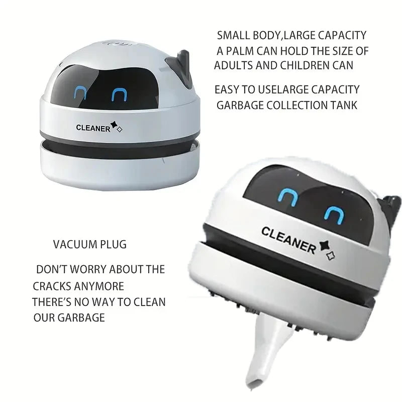 Mini Desktop Vacuum Cleaner Portable USB Rechargeable Battery Powered Robot Cute Shape Silent Pick Up Small Objects Debris Gift
