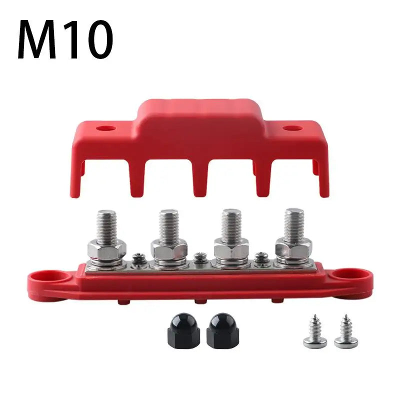 1 Set Positive Negative M8 M10 Bus Bar Terminal Battery Power Distribution Block With Cover 12V 24V 48V 250A For Boat RV Truck