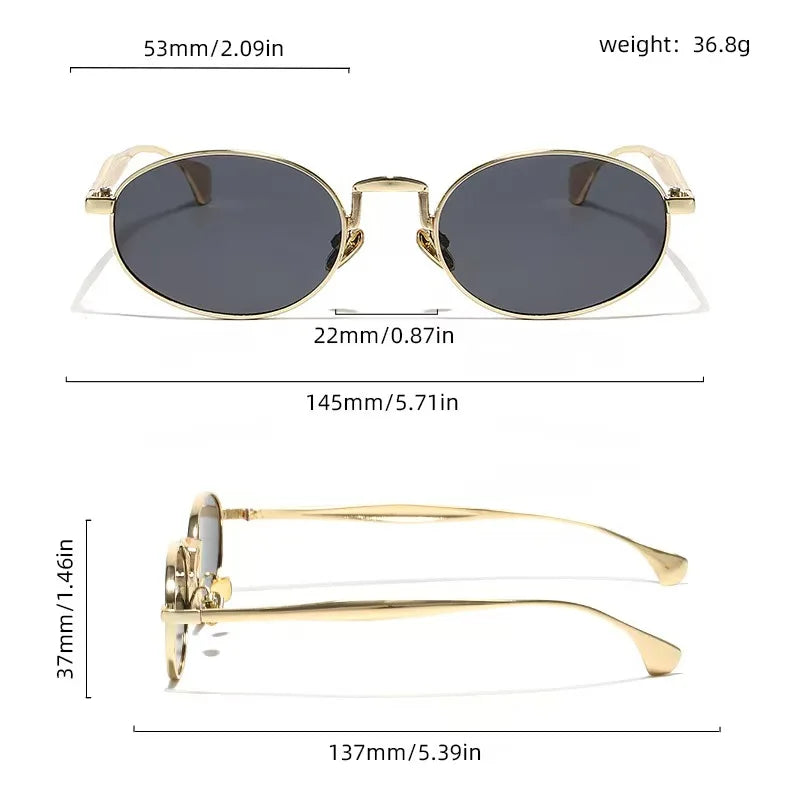 New Trendy Oval Sunglasses for Women Luxury Metal Frame Sun Eyewear Ladies Classic Vintage Round Shades Unisex ﻿Eyeglasses