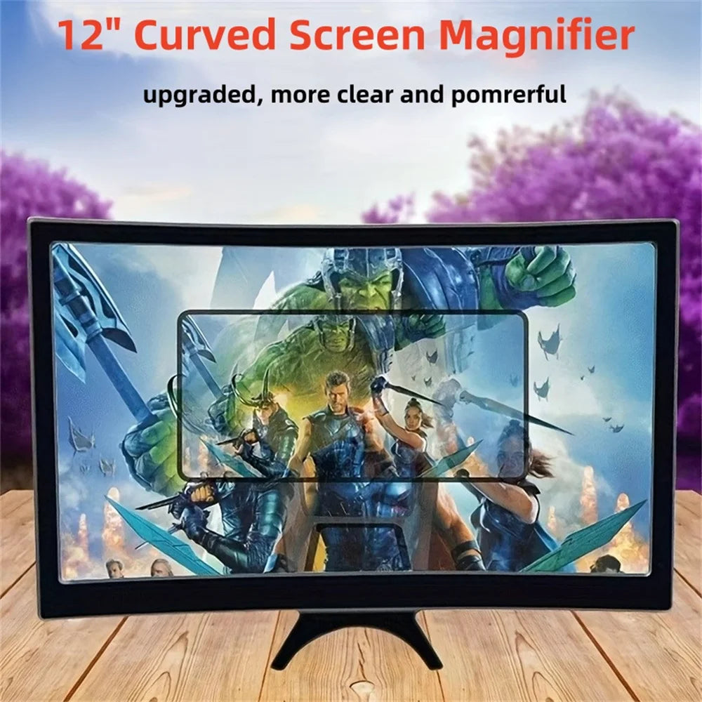 12 Inch Large Screen 3D HD Amplifier Curved Screen Mobile Phone Screen Magnifier Smartphone Video Amplifier Stand Holder
