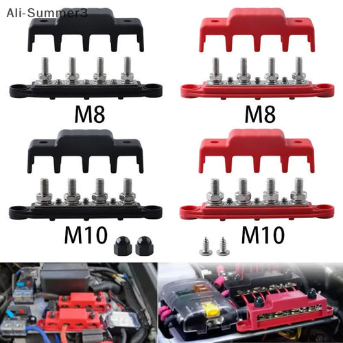 1 Set Positive Negative M8 M10 Bus Bar Terminal Battery Power Distribution Block With Cover 12V 24V 48V 250A For Boat RV Truck