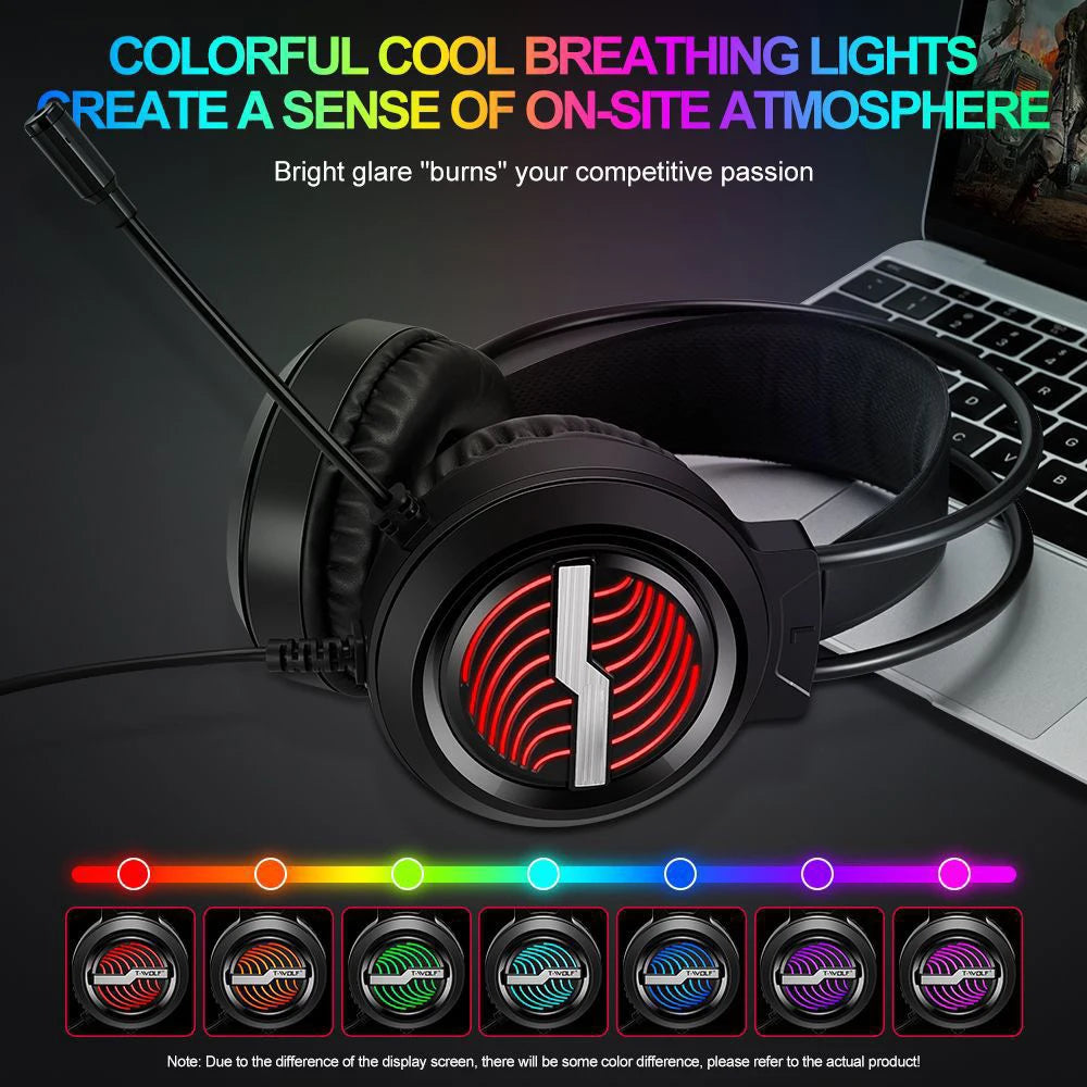 H130 Headset USB Cable Head Mounted Gaming Computer Earphones with Microphone Laptop Music Earphones RGB Backlight Bass Stereo