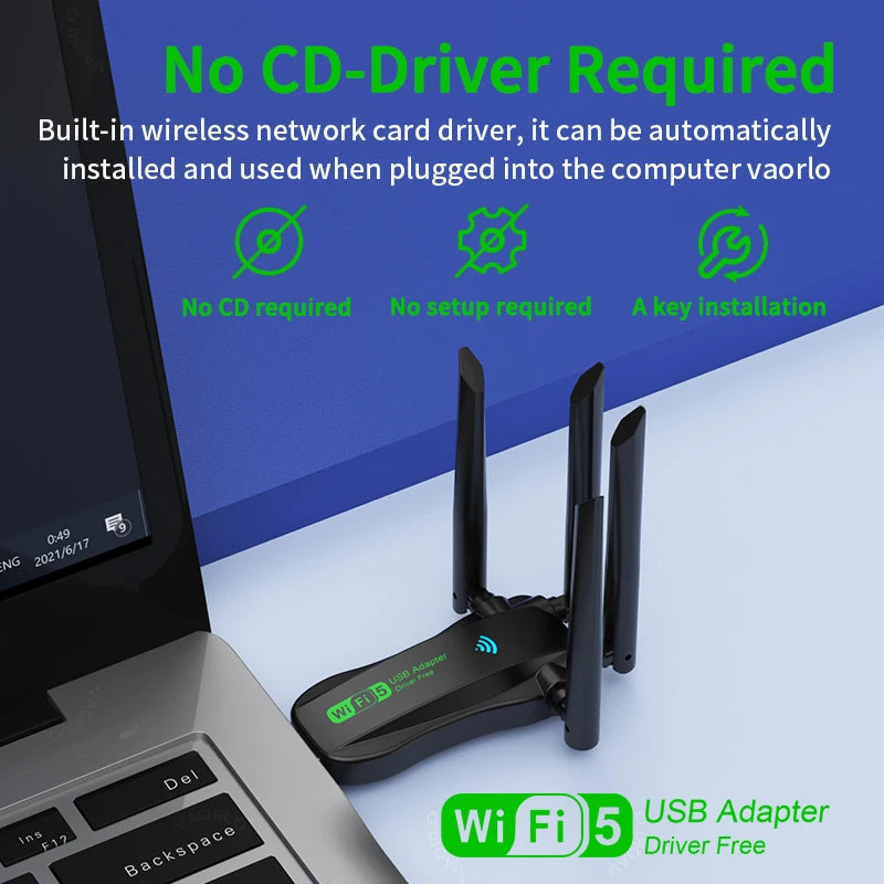 4 Antennas 1200Mbps WiFi USB 3.0 Adapter 2.4G/5GHZ Dual Band WiFi Dongle Wireless Receiver Network Card For PC/Laptop Win 10/11