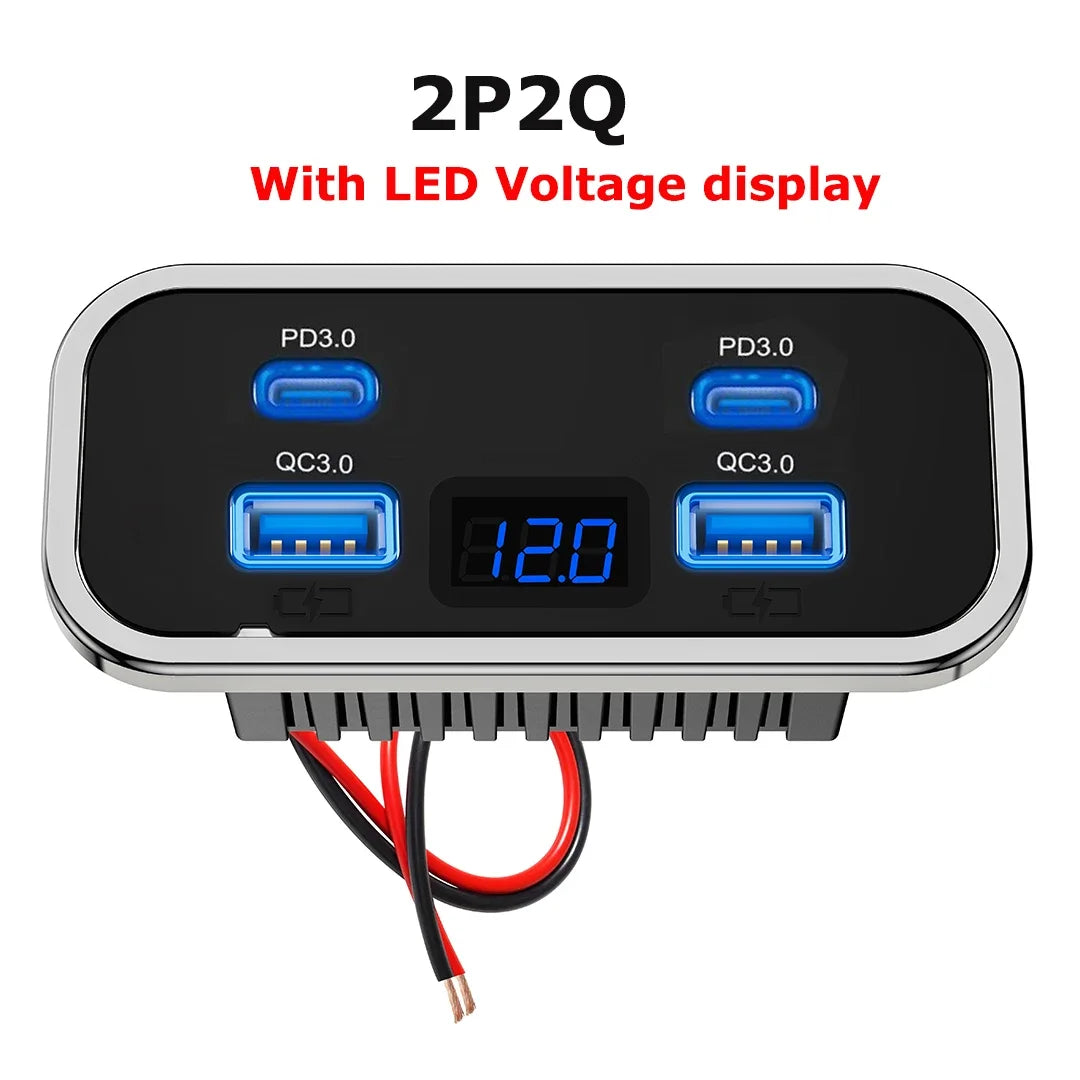 4 Ports 12V RV USB Outlet 76W Dual PD3.0 Type-C Quick Charge & QC3.0 Panel Wall Mount Charger Adapter For Marine Bus ATV Truck