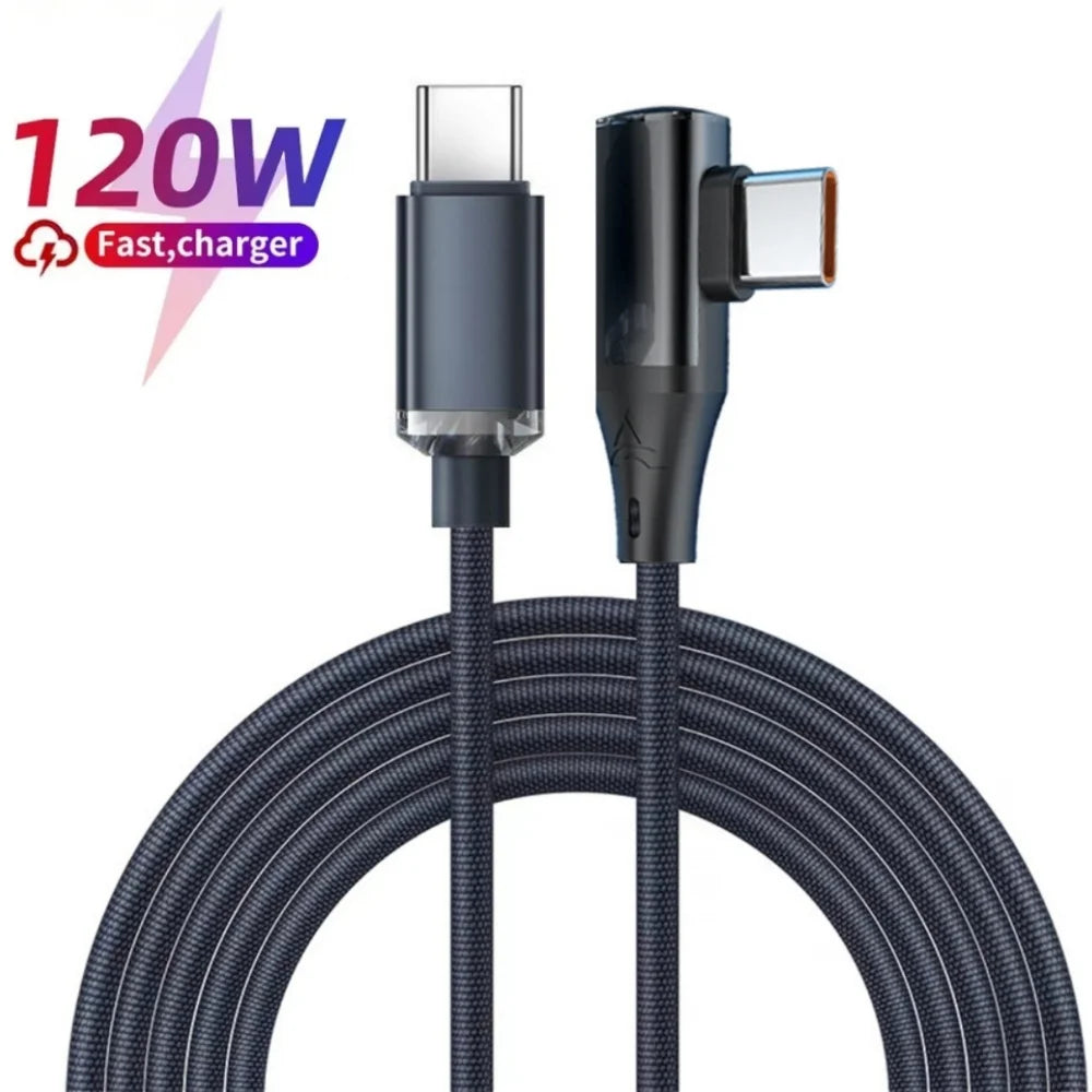 120W 6A USB C To Type C PD Charging Wire Fast Charging Type C To Type C 90 Degree Cable USB-C To USB-C Quick Charging Data Cord
