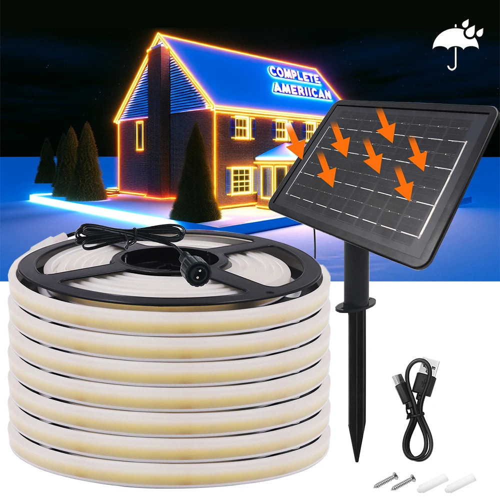 LED Neon Light Strip Solar 24V Waterproof 8 Modes 320LEDs/m Flexible Lamp IP68 Party Garden Outdoor Decoration 0.5m 1m 2m 3m 5m
