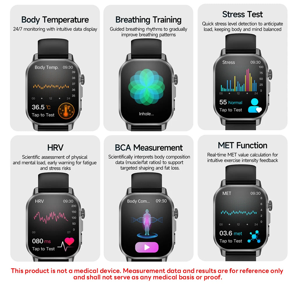 2026 New Health Nursing Grade Smart Watch Men Blood Lipid Uric Acid Tracker ECG+PPG Clock Bluetooth Call Smartwatches Men Women