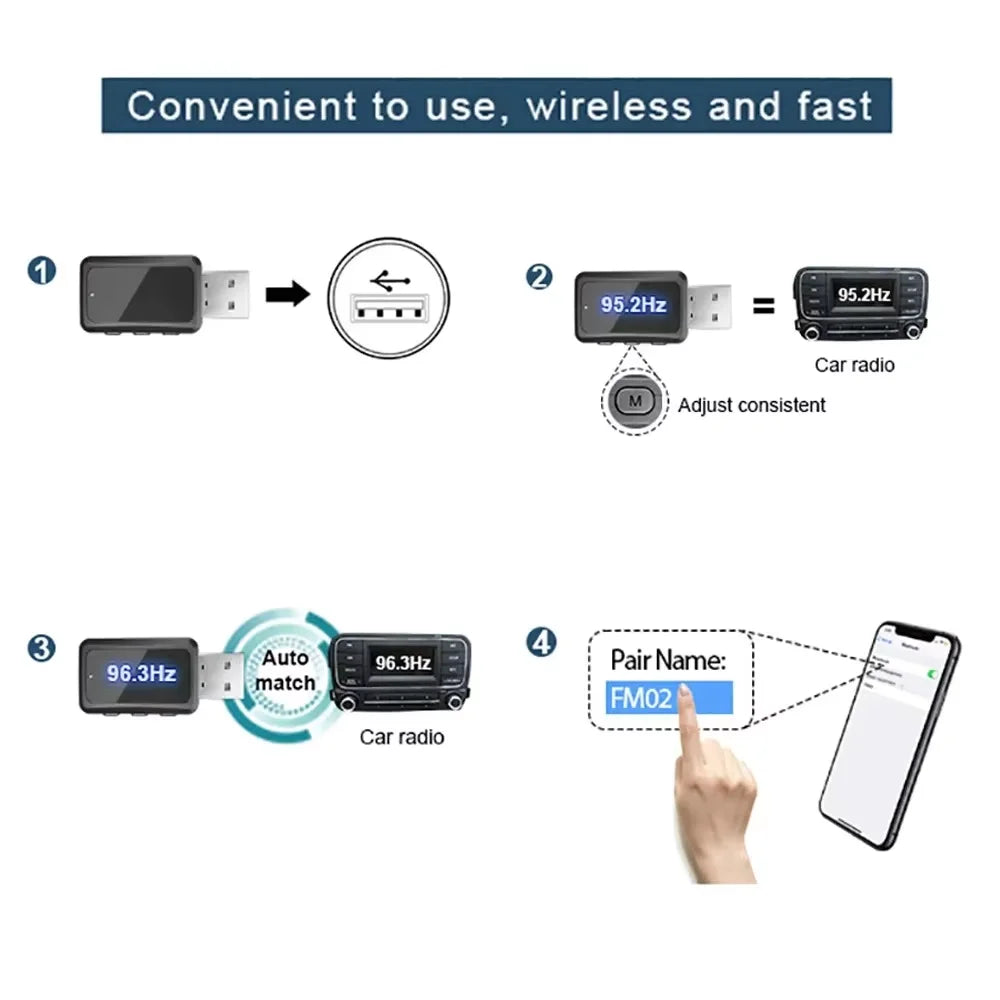Car Bluetooth 6.0 FM Transmitter Receiver Handsfree Call Mini USB Wireless Adapter Auto Audio with LED Display For Car FM Radio