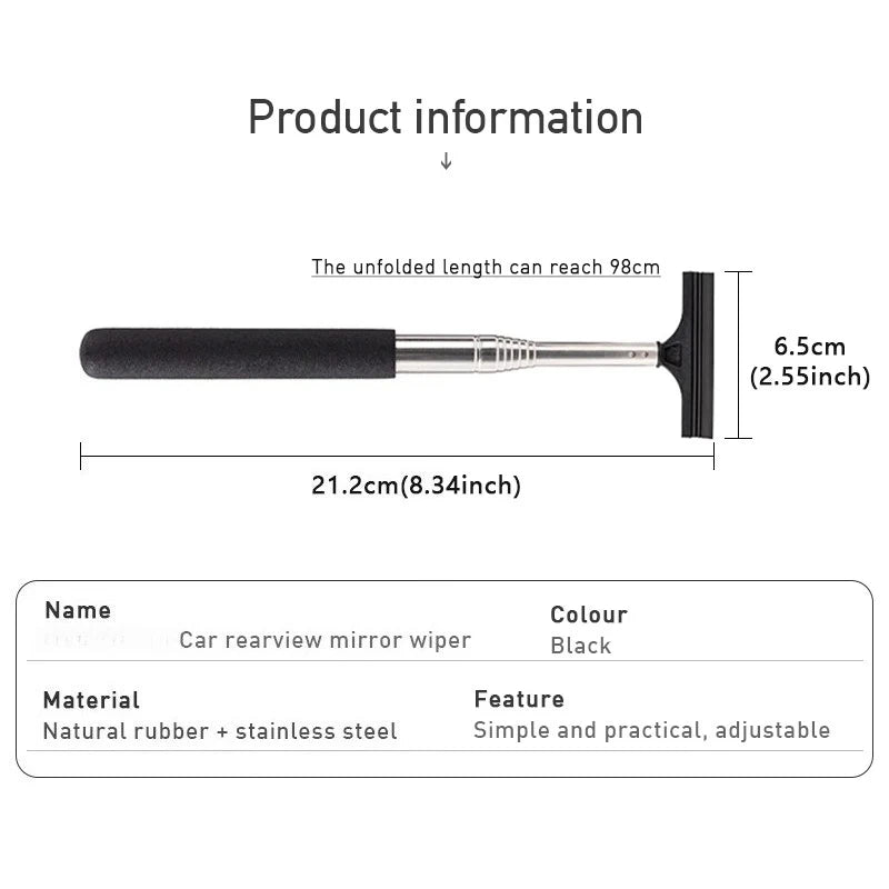 Car Rearview Mirror Wiper Cleaning Tool Auto Glass Mist Cleaner Scraper Telescopic Handle Window Cleaning Brush