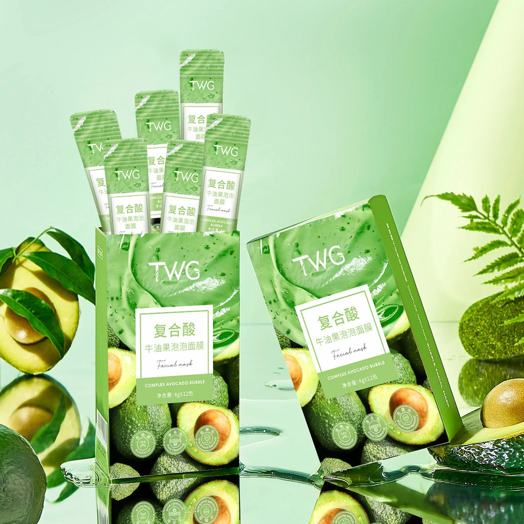 12 piece avocado bubble facial mask set - deep cleansing and moisturizing with glycerin, suitable for all skin types