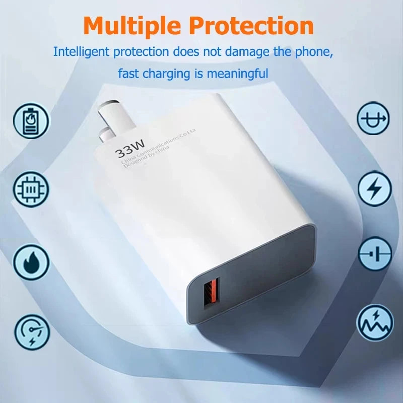 Original Xiaomi 33W Turbo Charger Fast Charge US Adapter For Mi 10T 10S Poco X5 X3 M5S F3 Redmi Note 13 12 Pad Pro EU Cargador