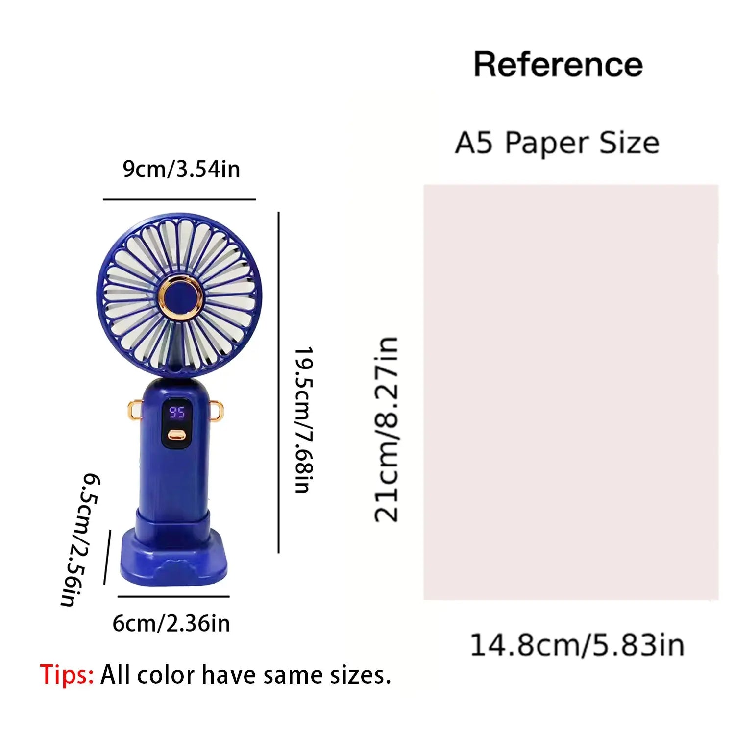 Portable Handheld Fan with Base & Lanyard, USB Rechargeable Small Fan with Adjustable 5 Speeds & LED Power Display, Foldable Personal Fan for Office Bedroom Outdoor Travel Camping