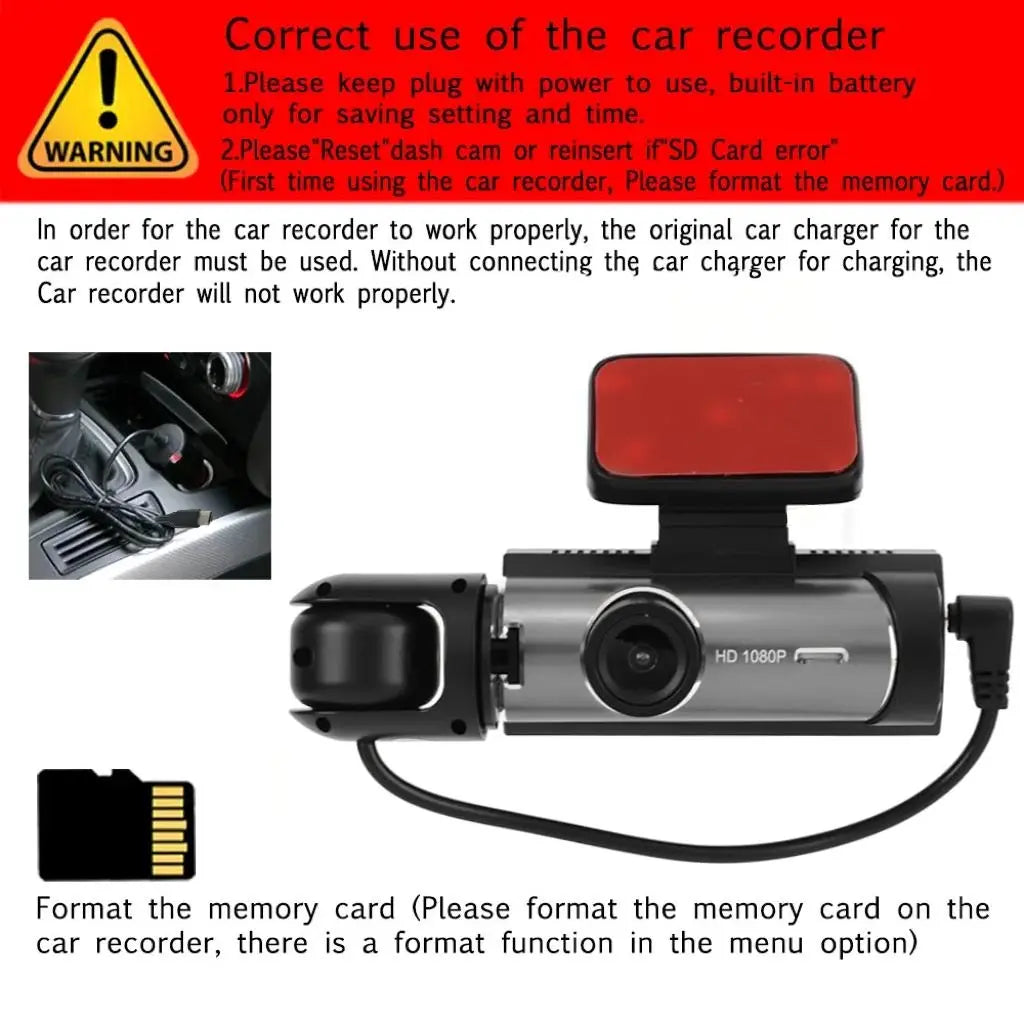 Dual Recording Car DVR Camera, Dash Cam with 64GB Memory Card, Wide Angle Car Dash Camera with 3.16 Inch Lps Screen, Video Surveillance, Jerl Dash Cam, Recording Camera, Car Dashcam(Non-Rechargeable Model; Must Be Plugged in for Use.)