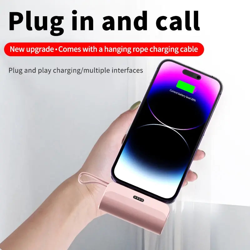 Portable Pocket Compact Capsule Power Bank, 5000Mah Capacity, Supports Ios, Type-C & Double USB Output, Fits Iphone & Android Devices, Travel Essential