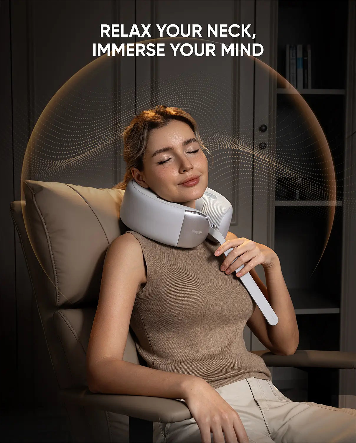 Bluvol Nest 10 Ultra Immersive MASGRE Cordless Neck and Shoulder Massager with Heat – Deep Kneading Electric Massage Pillow for Neck – Perfect for Home, Office and Car. Bluetooth Connection, Mother'S Day Gifts
