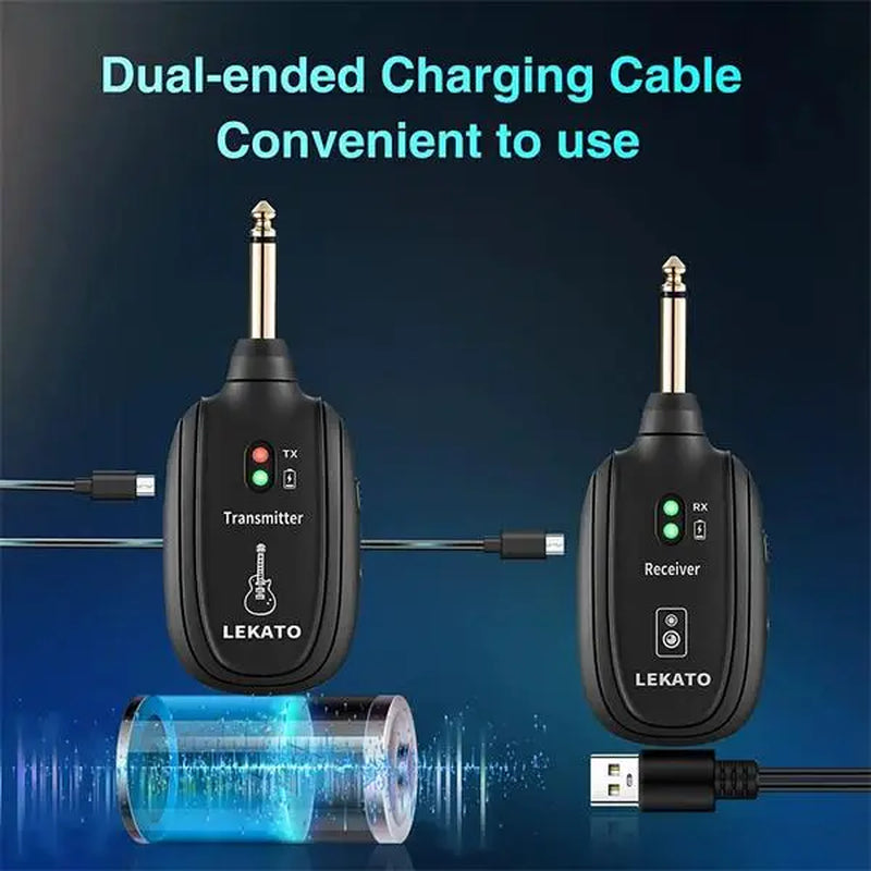 LEKATO Wireless Guitar System Built-In Rechargeable 4 Channels Wireless Guitar Transmitter Receiver for Electric Guitar Bass Violin(A8)