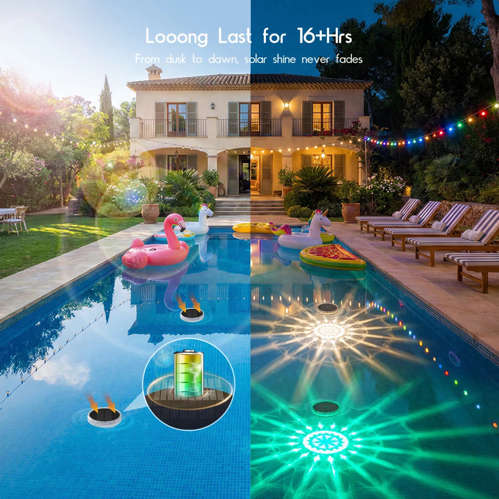 Solar Floating Pool Lights, RGB Pool Lights with Remote Control, IP68 Waterproof for Above-Ground Pools, Pool Parties, Inground Pools & Hot Tubs