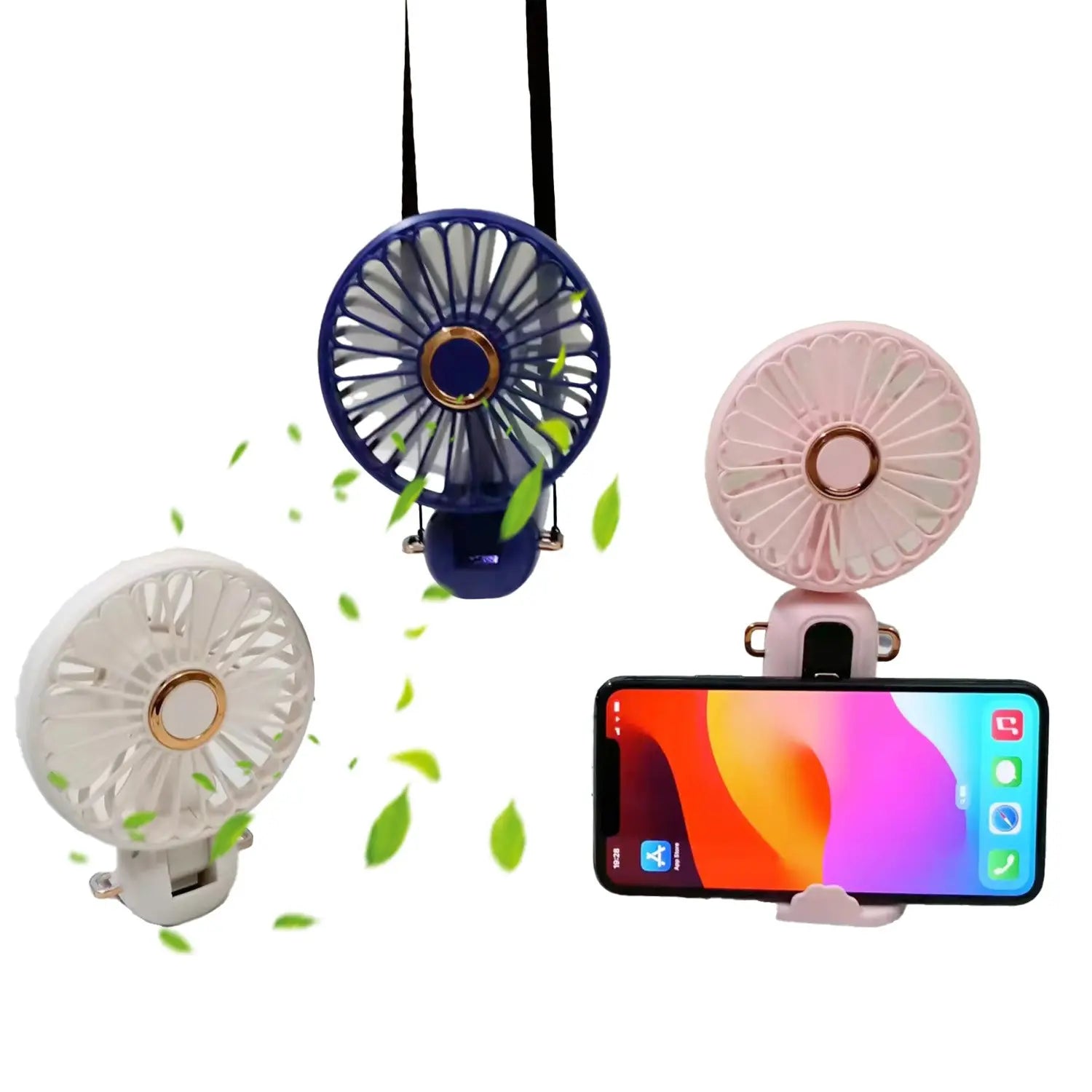 Portable Handheld Fan with Base & Lanyard, USB Rechargeable Small Fan with Adjustable 5 Speeds & LED Power Display, Foldable Personal Fan for Office Bedroom Outdoor Travel Camping