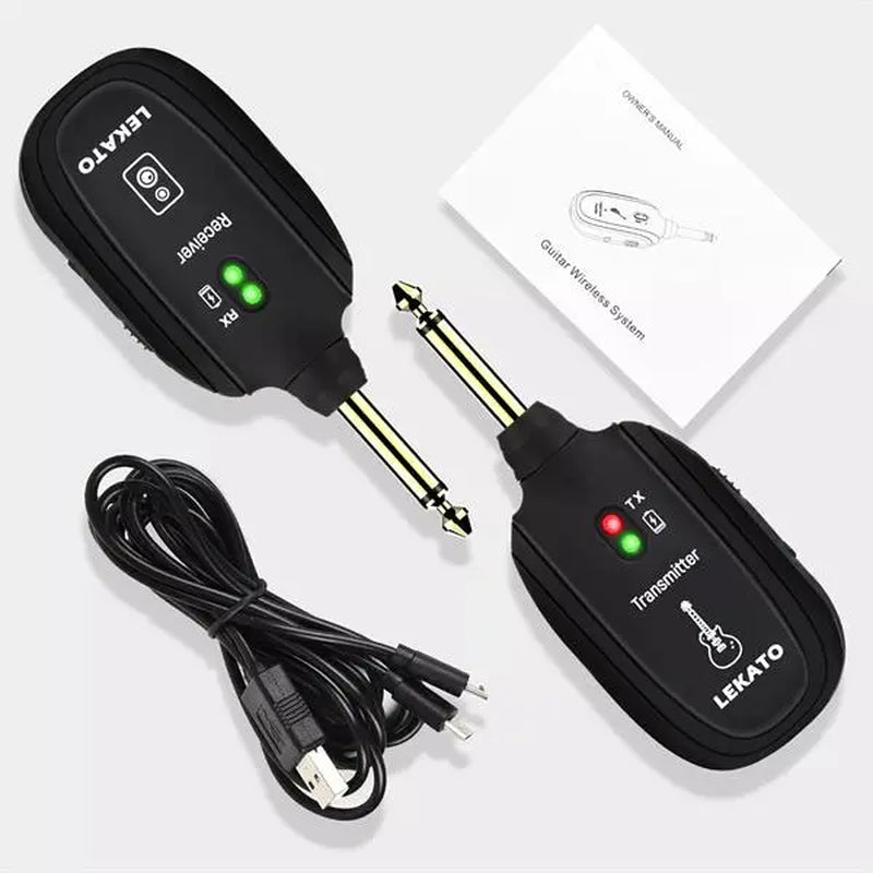 LEKATO Wireless Guitar System Built-In Rechargeable 4 Channels Wireless Guitar Transmitter Receiver for Electric Guitar Bass Violin(A8)
