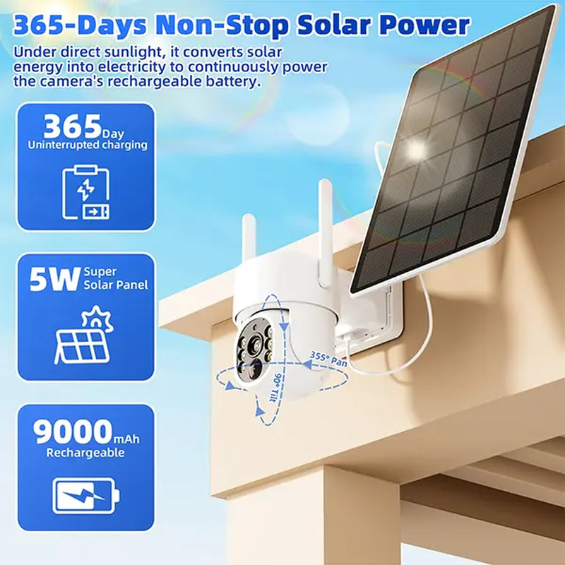No Wifi Solar Camera 4G LTE Cellular Solar 4MP/3K Security Camera, No Wifi Required, Solar Cell Battary Powered Outdoor Camera, 360° View, AI Tracking, Color Night Vision, Built-In 4G SIM Card and SD Card