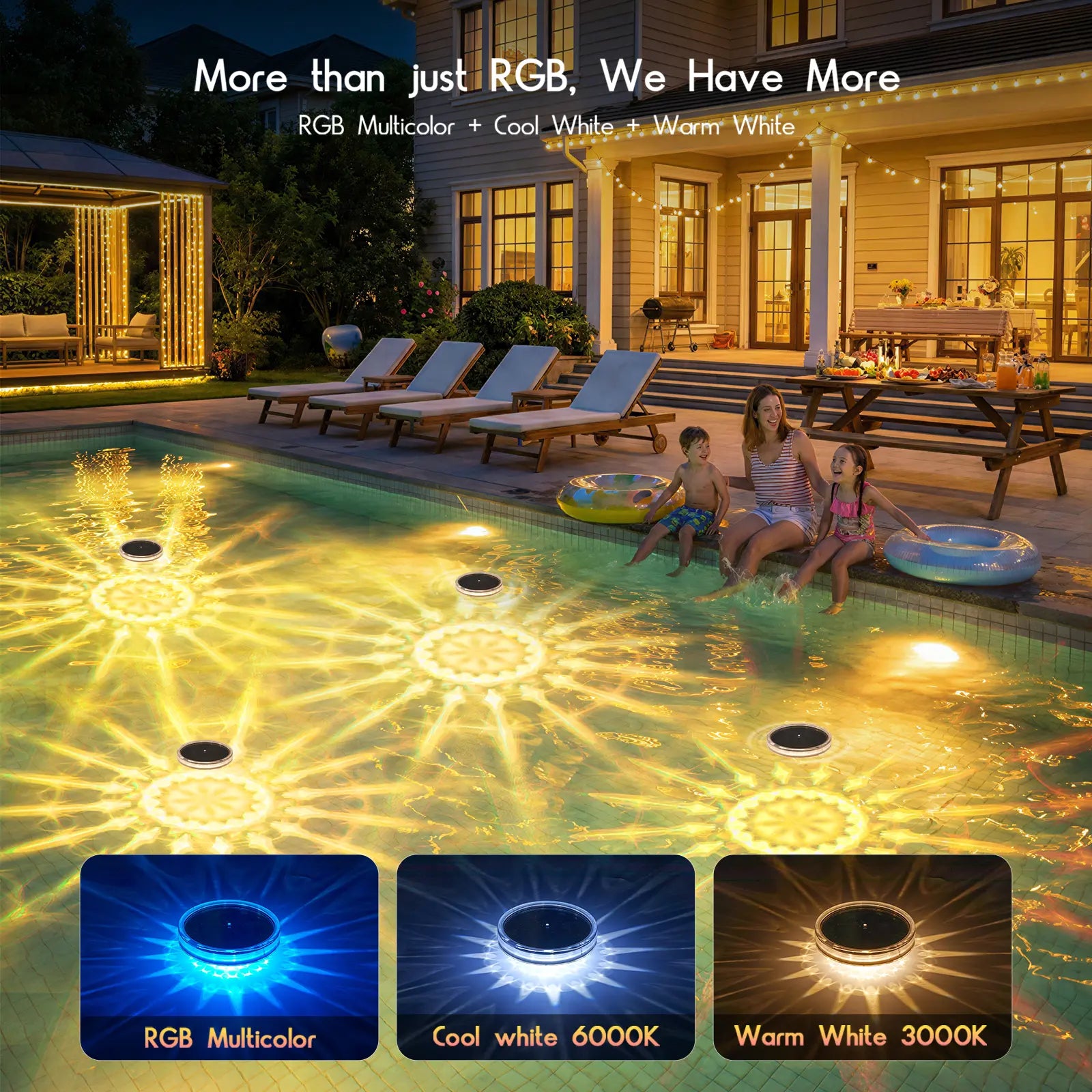 Solar Floating Pool Lights, RGB Pool Lights with Remote Control, IP68 Waterproof for Above-Ground Pools, Pool Parties, Inground Pools & Hot Tubs